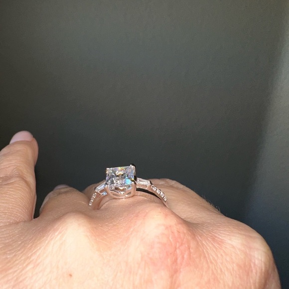Princess cut with baguettes 1.5 carat lab diamond engagement style ring size 11 - Picture 5 of 6